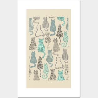 Blue Cat Pattern Posters and Art